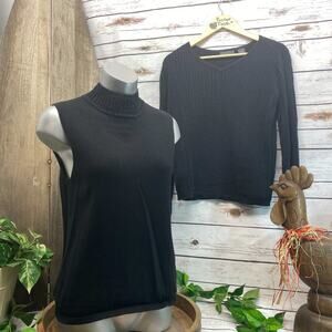 Relativity V-Neck Sweater w Turtleneck Vest Layering Combo Medium Black